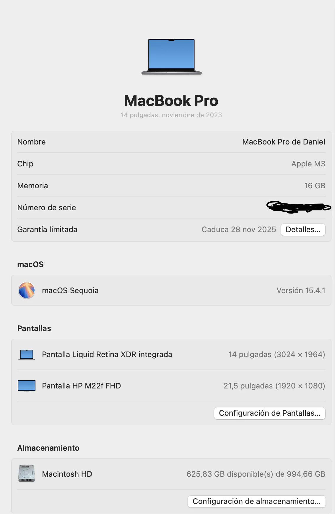 Especificaciones de mi MacBook Pro M3